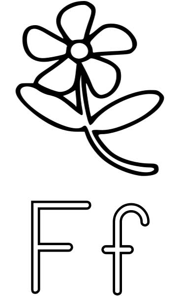This coloring page for kids features the letter F and a flower.