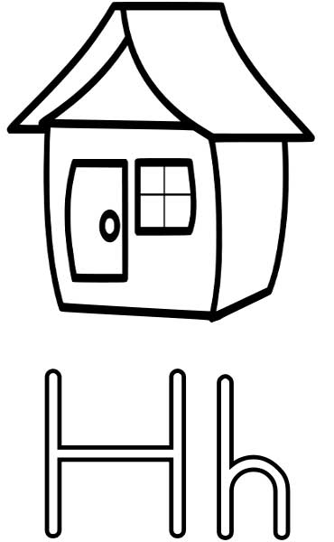 This coloring page for kids features the letter H and a house.