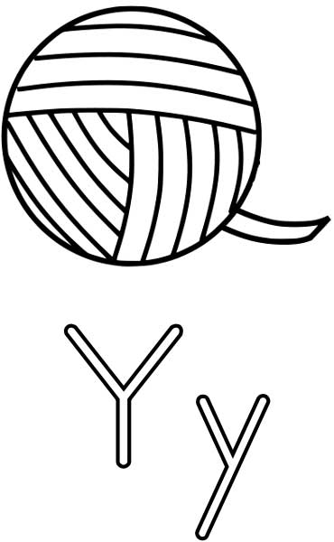 This coloring page for kids features the letter Y and a ball of yarn.