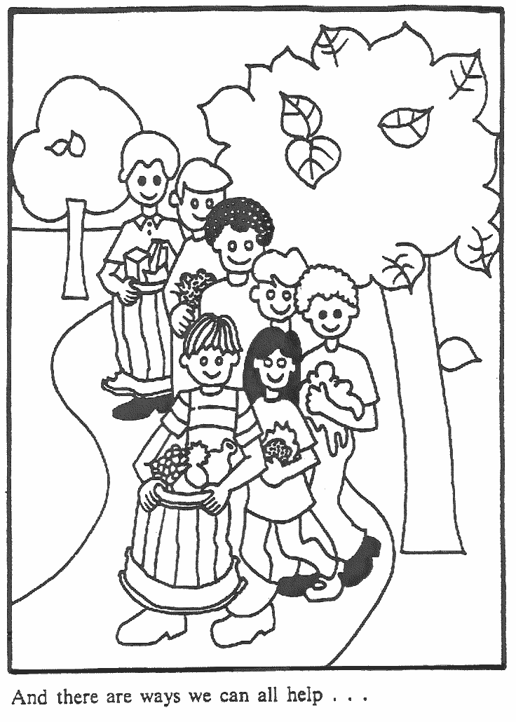 This coloring page for kids features a group of children doing what they can to help keep the environment clean and tidy.