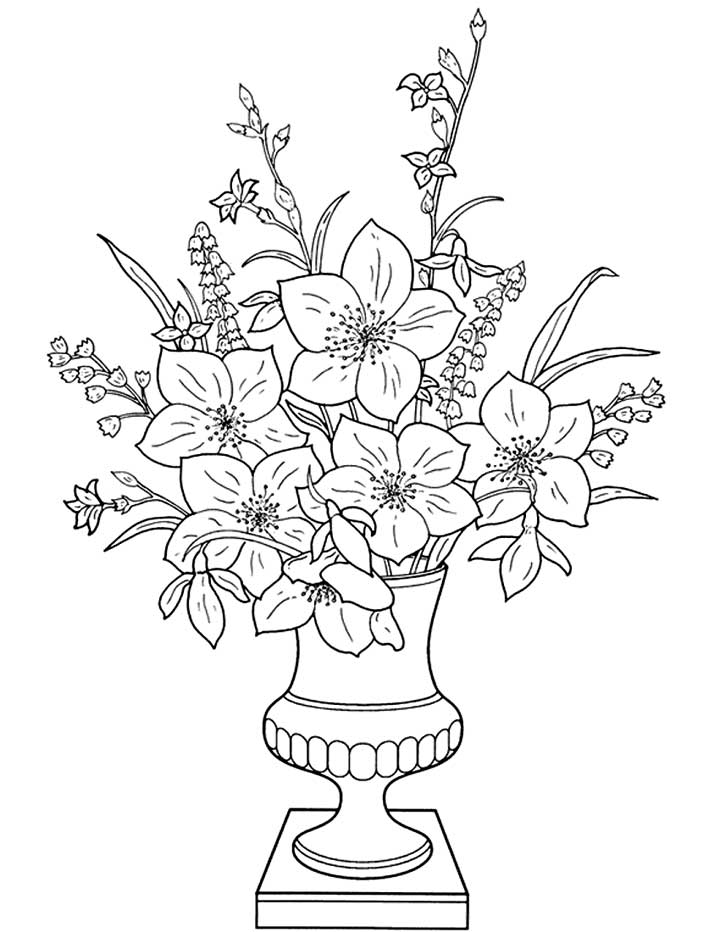 This coloring page features a well presented vase of flowers, color them in and make them look as pretty as you can.