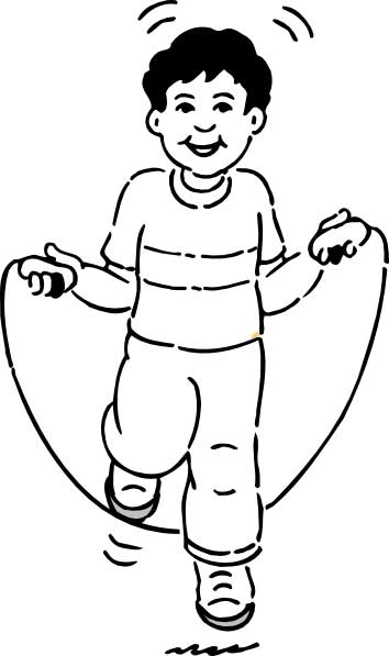 This coloring page for kids features an excited looking boy enjoying some jump rope fun.