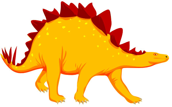 This picture shows a brightly colored cartoon Stegosaurus. Stegosaurus is a well known plant eating (herbivore) dinosaur from the late Jurassic period.