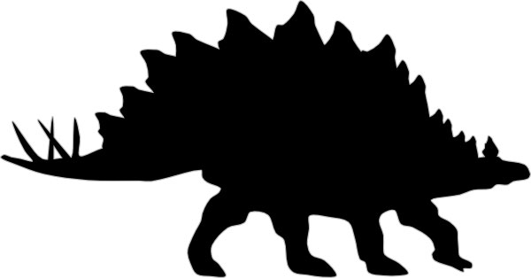 This picture shows the silhouette of a Stegosaurus, a large, bulky dinosaur from the late Jurassic Period.