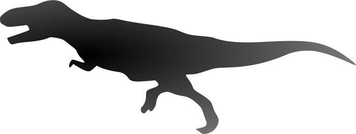 This picture shows the silhouette of a Tyrannosaurus rex, a large carnivorous (meat eating) dinosaur. From this side on perspective it is easy to see its large tail, large legs, and small arms.