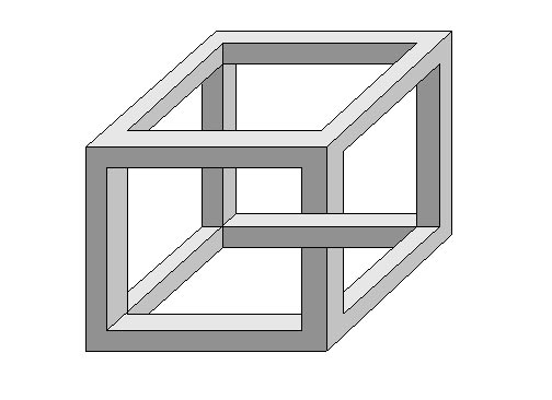 This picture features an impossible cube, based on the Necker Cube, named after Louis Albert Necker who first devised it back in 1832. The shape appears to defy the laws of geometry