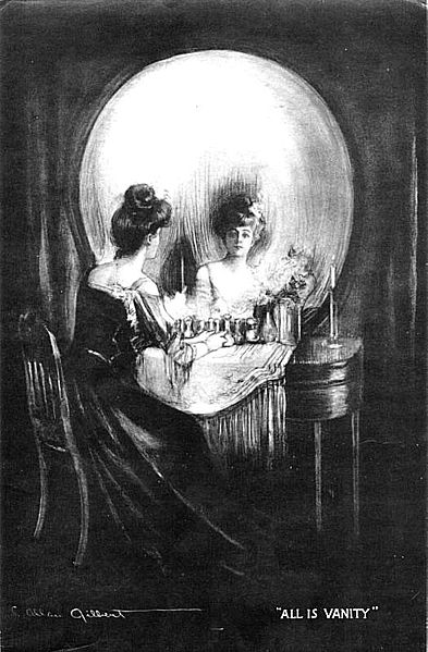 This black and white image is a very famous example of an optical illusion. Designed and drawn by C. Allan Gilbert, the name of the image is 'All is Vanity'. It represents both life and death where the meaning of existence is intertwined.