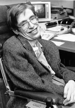 This photo is of British theoretical physicist Stephen Hawking. He is well known for his work on black holes and his popular book ‘A Brief History of Time’.