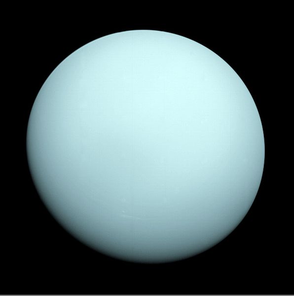 A photo taken of the planet Uranus by Voyager 2.