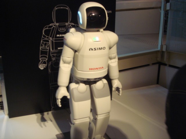 This photo shows perhaps the most advanced humanoid robot in the world, the ASIMO robot created by Honda. ASIMO has undergone a number of revisions through the years and this model is even more advanced than previous models, capable of undertaking a number of commands while being aware of its environment.