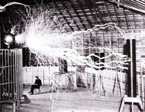 Tesla performing experiments in his Colorado lab