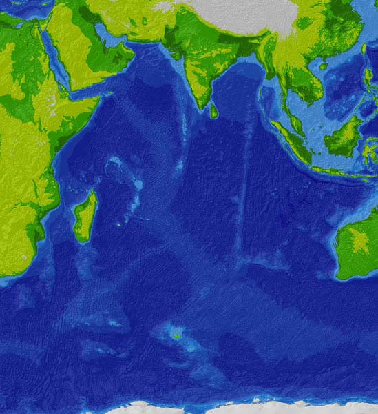 This is a satellite image of the Indian Ocean, the third largest ocean in the world.