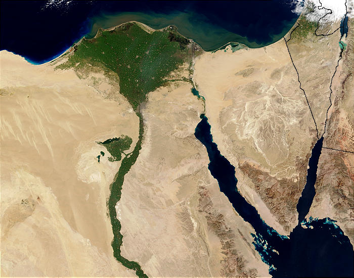 This is an amazing satellite image of the Nile River Delta as seen from orbit. Located in North East Africa, the Nile River is largely agreed to be the longest river in the world, reaching 6650 kilometres (4132 miles) in length.