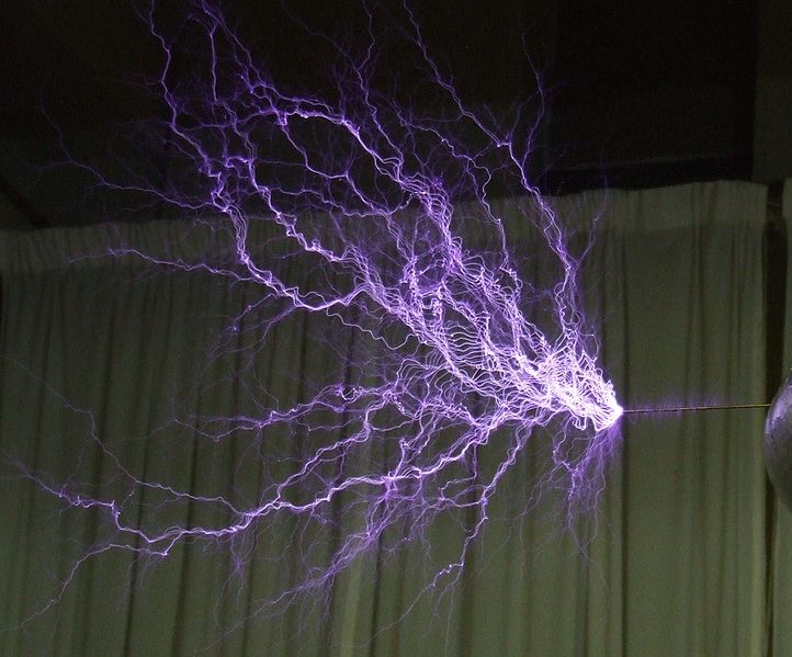 An impressive photo showing a high voltage discharge during a Tesla coil demonstration.