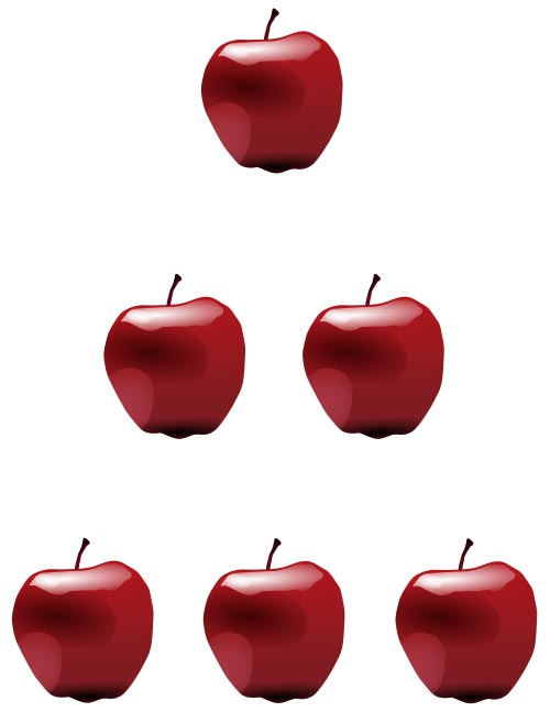 This picture shows red apples placed in a pyramid to show the natural counting numbers 1, 2, 3 and so on.