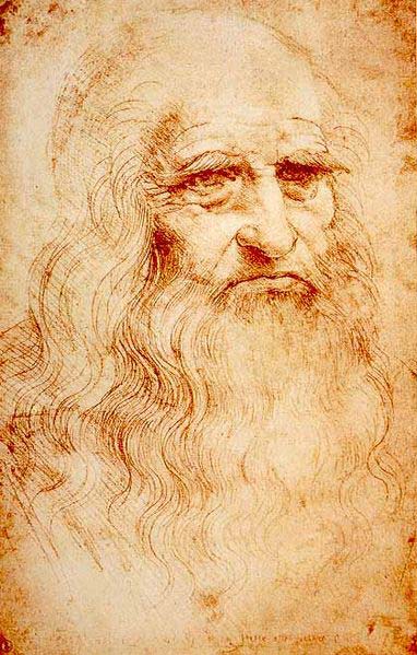 This is a self portrait of Leonardo da Vinci drawn in red chalk. Leonardo da Vinci was an Italian artist, inventor and scientist who made many contributions to these fields and others. He is often regarded as one of the most talented people to have ever lived.