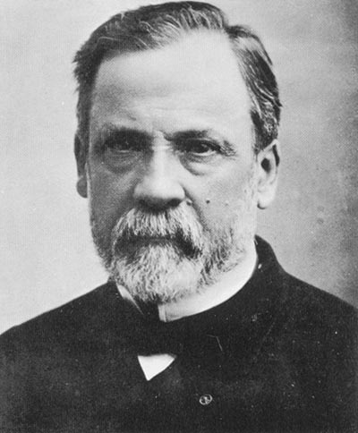 This black and white photo shows French chemist Louis Pasteur. He was famous for his many discoveries related to the immune system and the nature of diseases.