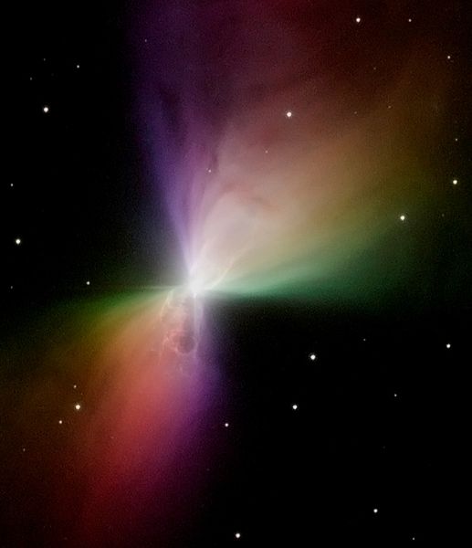 A photo taken by the Hubble Space Telescope of the Boomerang Nebula.
