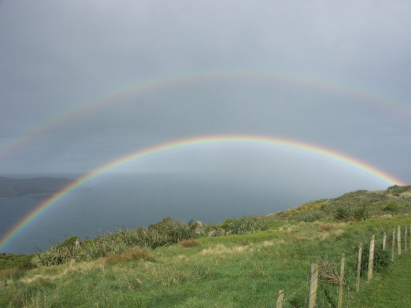 A magnificent double rainbow is caught on camera in this photo taken during a light shower on the Otago Peninsula in New Zealand.