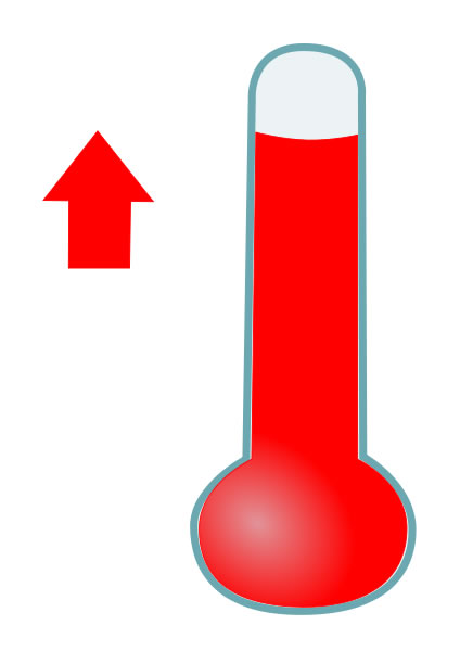 This is a graphic used to show that the temperature has increased or is increasing. It features a thermometer and an arrow pointing upwards which indicates that the temperature is getting hotter.